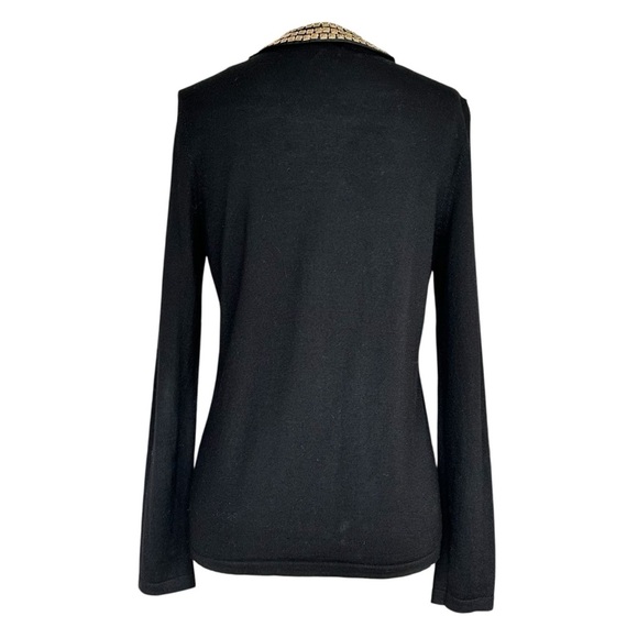 J. McLaughlin Black Merino Wool Cardigan Sweater Gold Studded Collar Size Medium - Picture 2 of 8